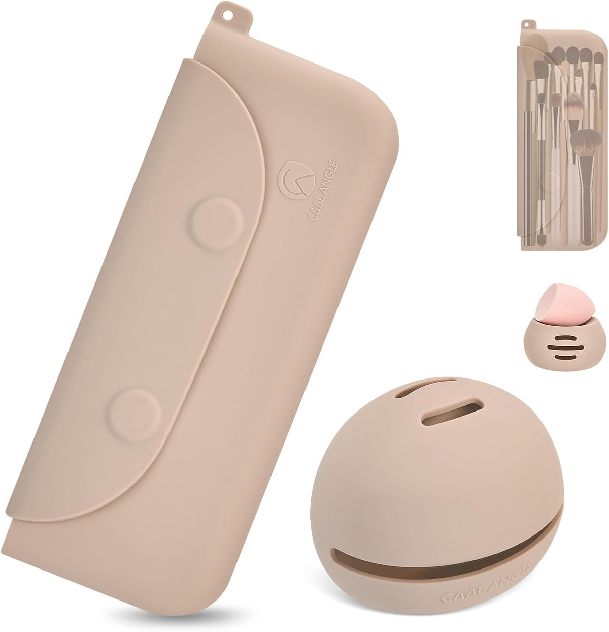 2-In-1 Magnetic Silicone Makeup Brush and Sponge Case Khaki