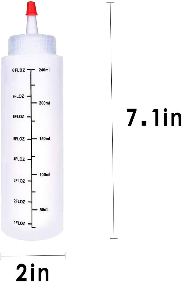 12 Pack 8 oz Plastic Squeeze Bottles with Red Tip Cap and Scale