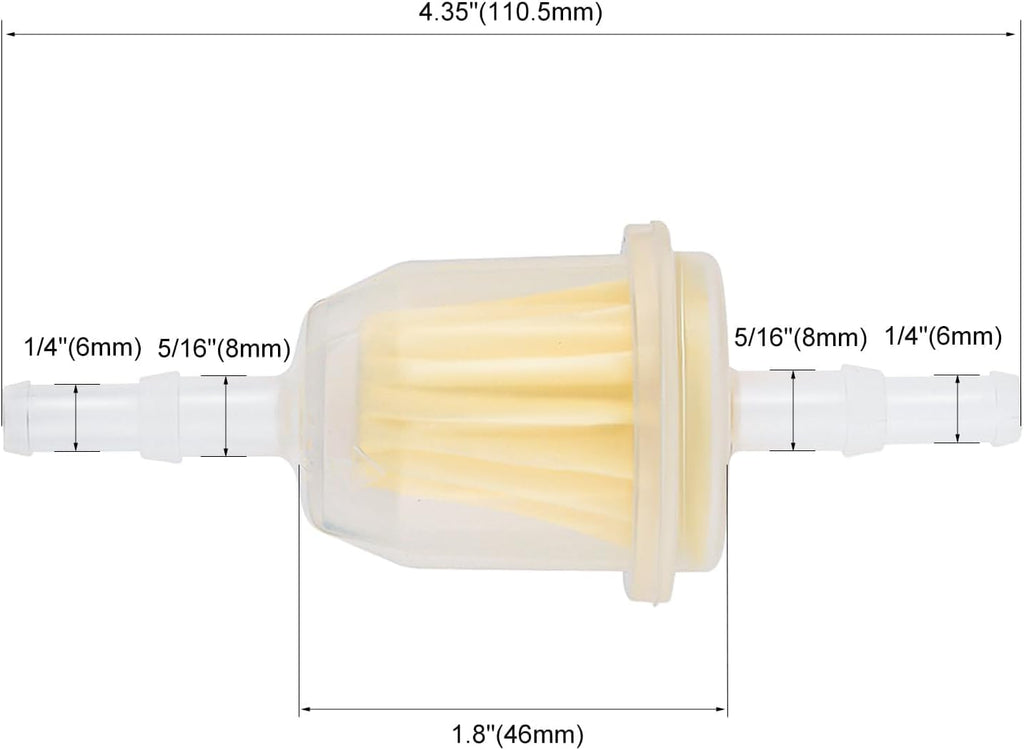 AM116304 Inline Fuel Filter 25 050 22-S Fits 1/4" 5/16" ID Fuel Line For John Deer GY20709 X300 Z335E LA115 D130 LX188 X320 318 D105 E100 Z425 Stens 120-436 Kohler 7000 Series Engine