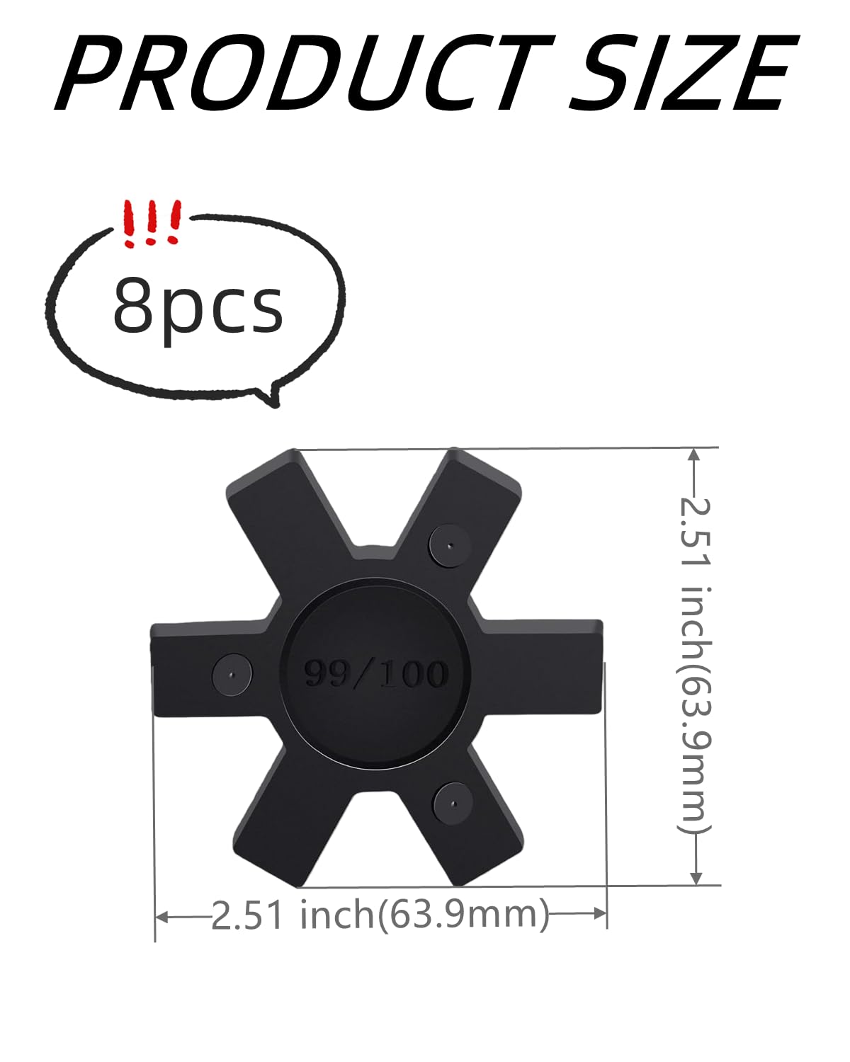 8-Pack NBR Rubber Spider Insert, Flexible Solid Spider Center Insert, Black Spider Center Insert for L Jaw Coupling L-Jaw Coupler (L100)