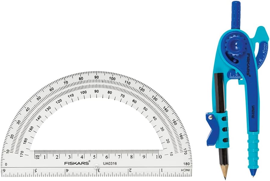 Fiskars Geometry Set, Compass and Protractor Set, Color Received May Vary