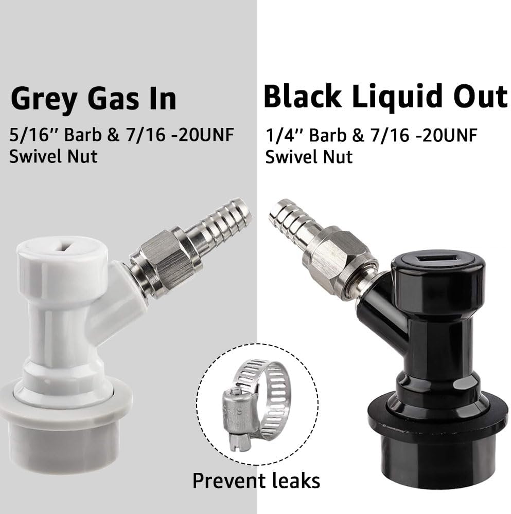 Ball Lock Disconnect Set, Keg Fittings, 5/16''Gas 1/4''Liquid Barbs | Ball Lock Keg Connectors Cornelius Corny Keg