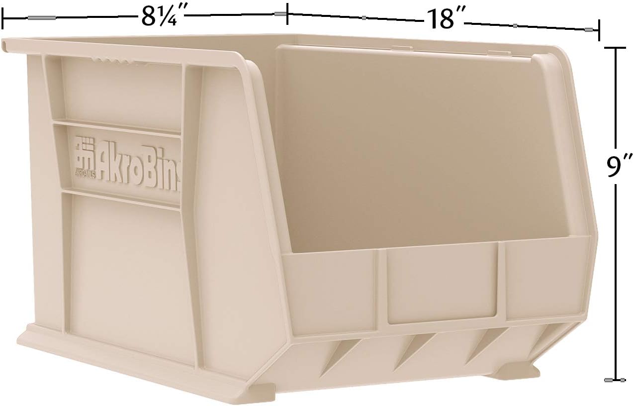 30265 AkroBins Plastic Storage Bins, 18"x8.25"x9", Black, 6-Pack | Space-Saving Stackable Bins for Garage, Pantry