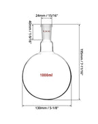 1000ml Borosilicate Glass Boiling Flask with 24/40 Standard Taper Outer Joint, Single Neck Round Bottom, 2 Pack
