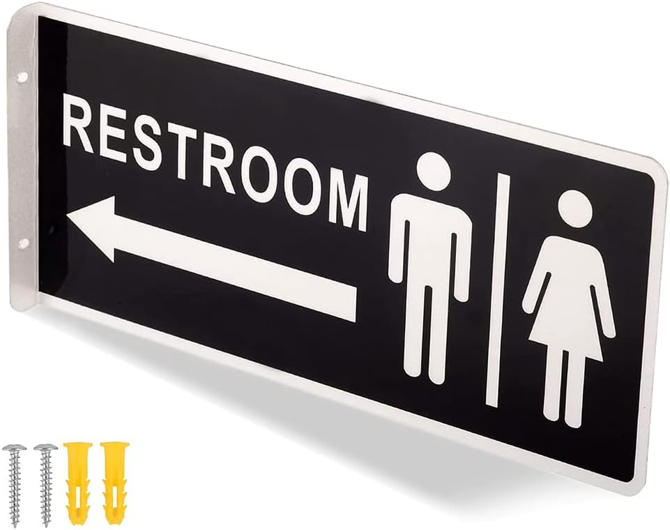Double Sided Metal Restroom Sign, Aluminum Bathroom Sign for Home and Office, 12.1 x 5.5 Inches (1)