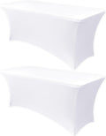 6ft Stretch Spandex Table Cover - 2 Pack Universal Rectangular Fitted Tablecloth Protector for Wedding, Banquet and