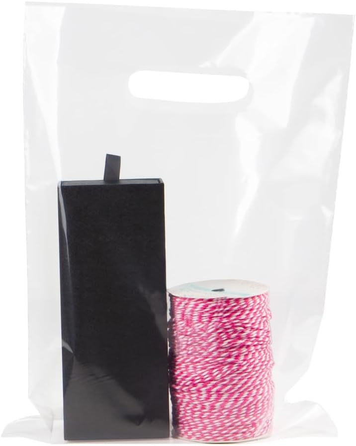 Clear Shopping Bags,Large 12x15 inches, 50 Pack, Plastic Retail Merchandise Bags, Tear Resistant, Durable
