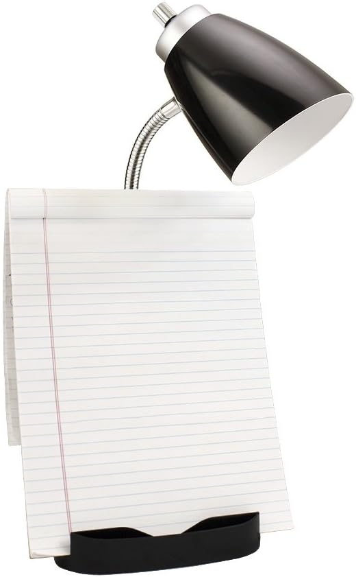 LD1057-BLK Gooseneck Organizer Desk Lamp with iPad/Tablet Stand or Book Holder and Charging Outlet, Black