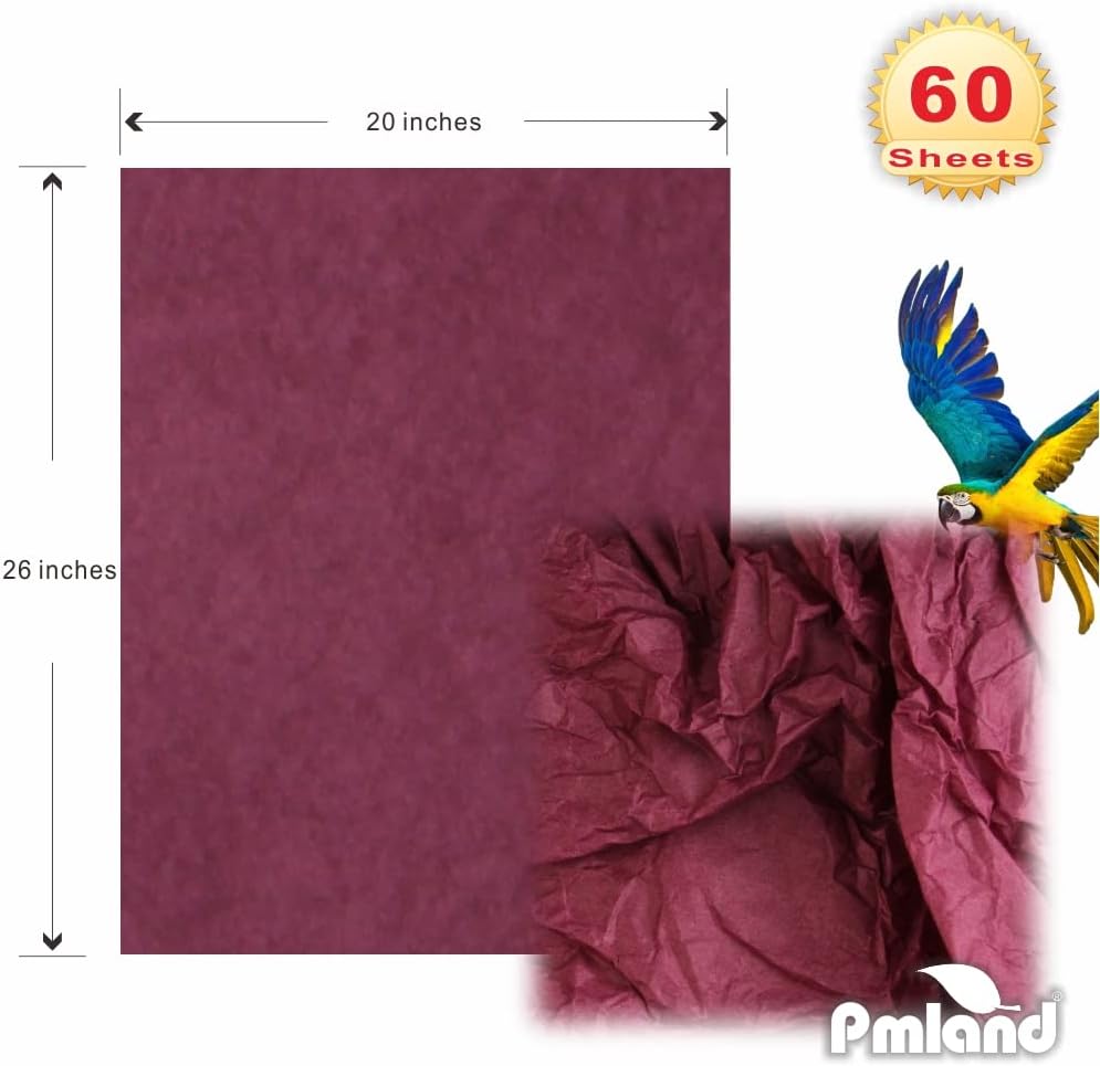 Premium Quality Gift Wrapping Paper - Burgundy Color - 20 Inches x 26 Inches 60 Sheets