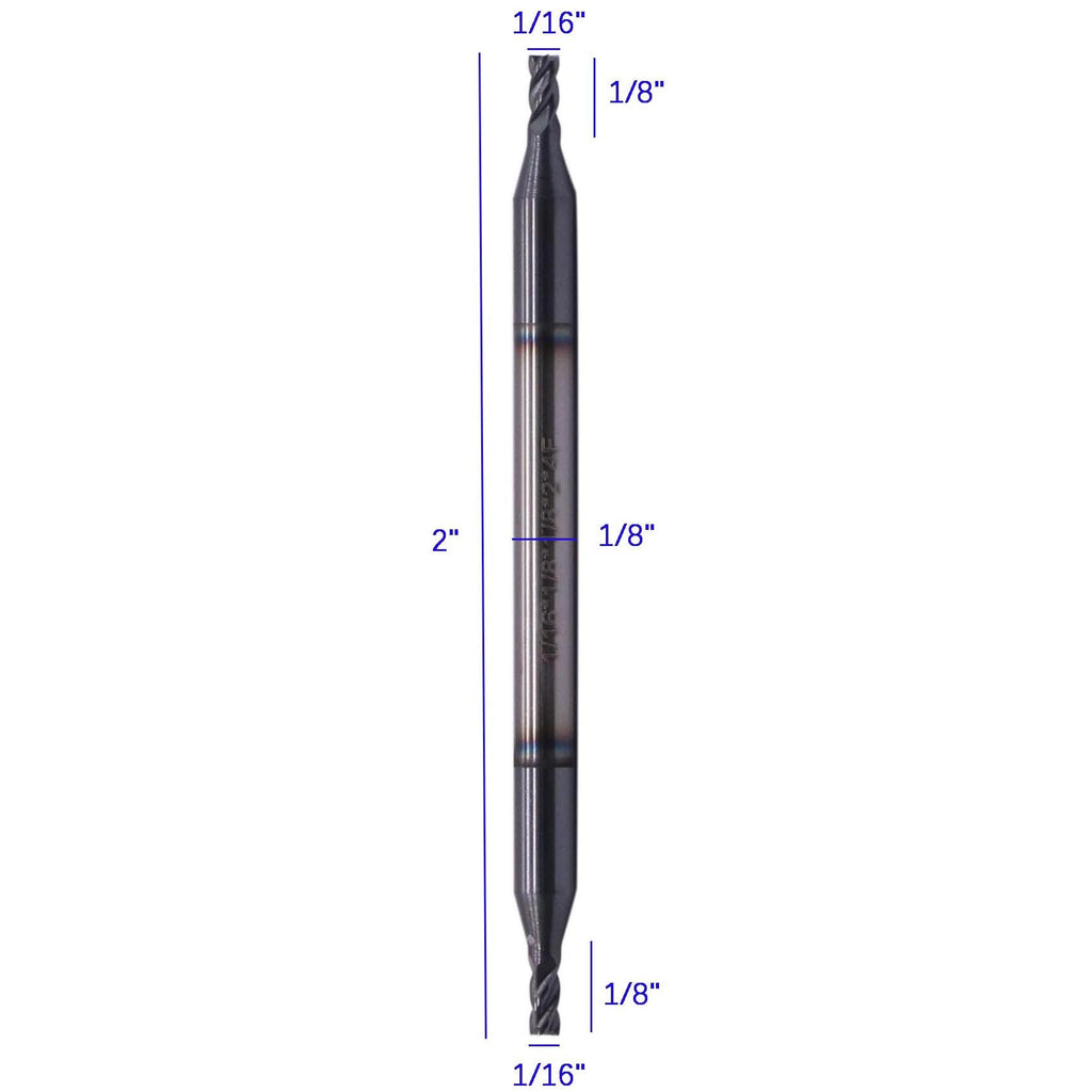 5Pcs 1/16" 4 Flute Solid Carbide Square End Mill, Double End, AlTiN Coated
