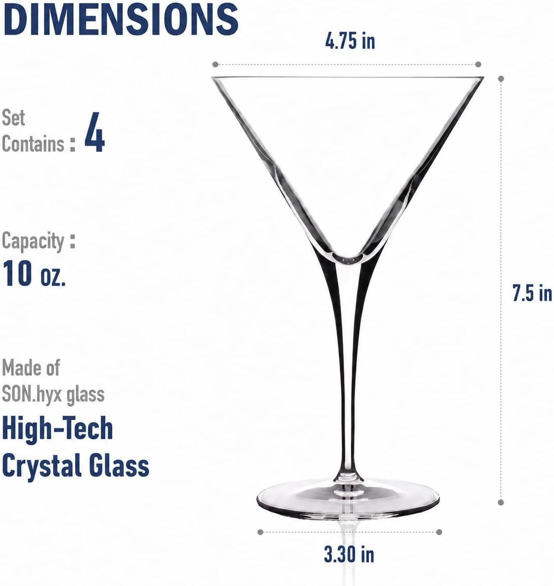 Crescendo Martini Glasses, 10 Oz - Clear, Set of 4