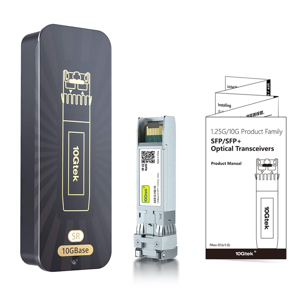 10Gtek 10GBase-LR SFP+ Transceiver, 10G 1310nm SMF, up to 10 km, Compatible with Intel E10GSFPLR