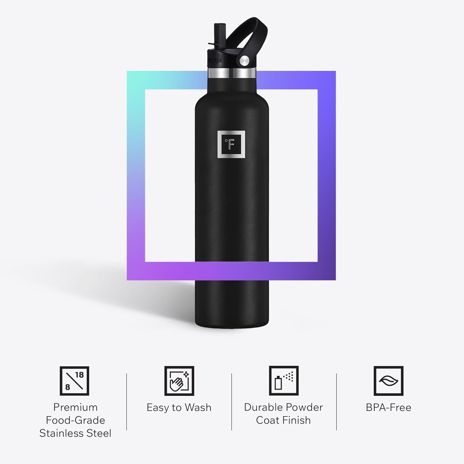 24 oz Narrow Mouth Water Bottle with Straw | Insulated Stainless Steel Sports Water Bottle with Leakproof Straw Lid