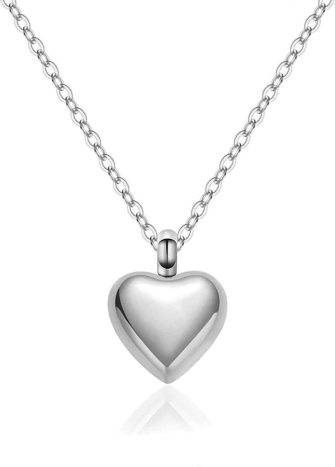 Cremation Jewelry Tiny Heart Urn Necklaces for Ashes for Women Men Stainless Steel Small Urn Locket for Human Ashes