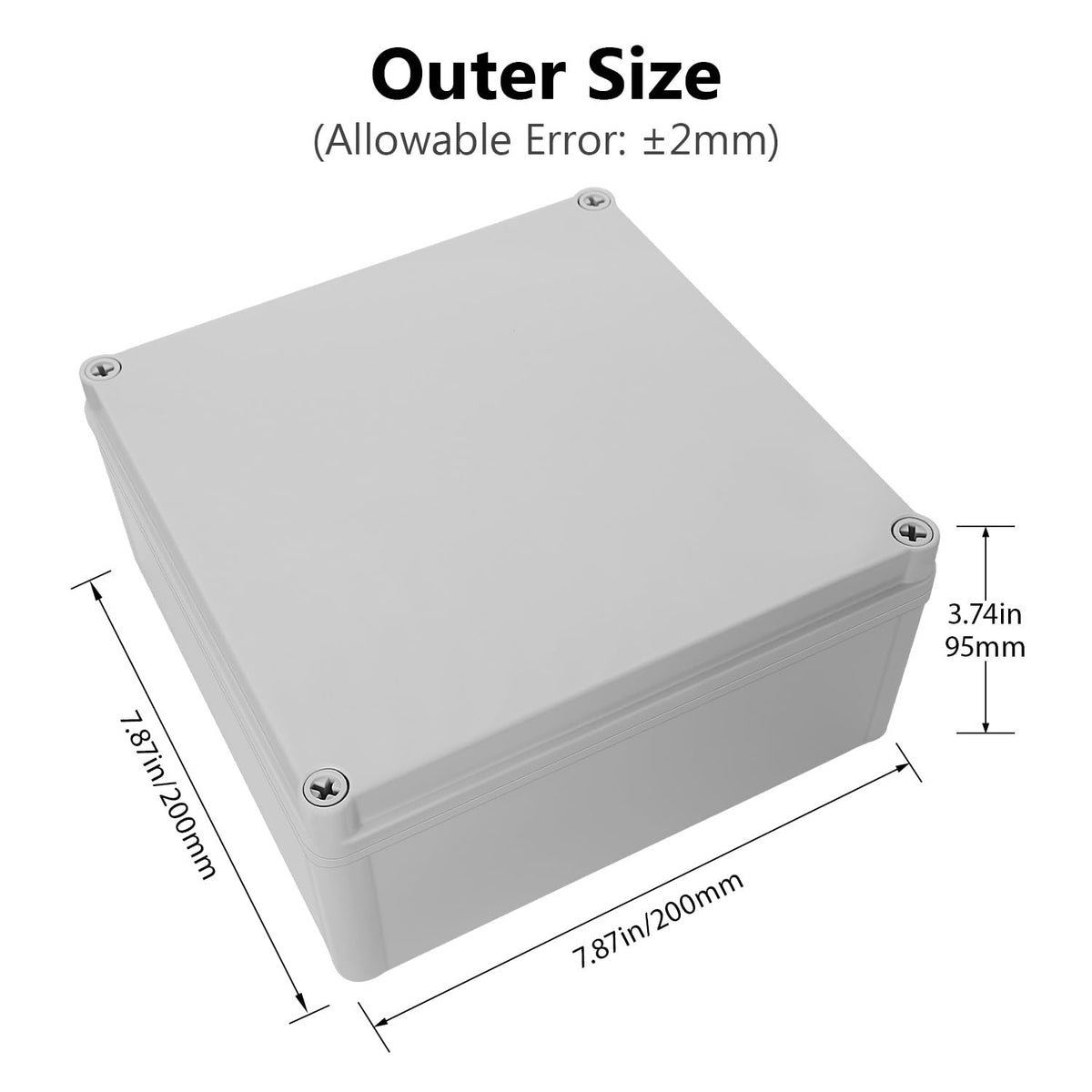 Junction Box IP67 Waterproof Dustproof ABS Plastic Project Box for Electrical Outdoor Enclosure Gray 7.9 x 7.9 x 3.7