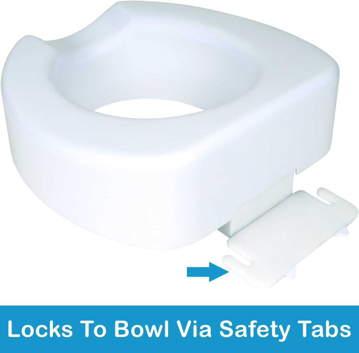 Toilet Seat Riser with Quick-Lock, Raised Plastic Toilet Seat Adds 4” of Height - Fits Most Standard Round &