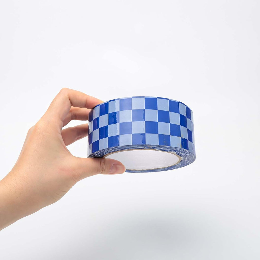 Checkered Flag Tape 1 Rolls Packing Tape Blue White Decorative Checkerboard Pattern Packaging Tape 1.89in x 328ft