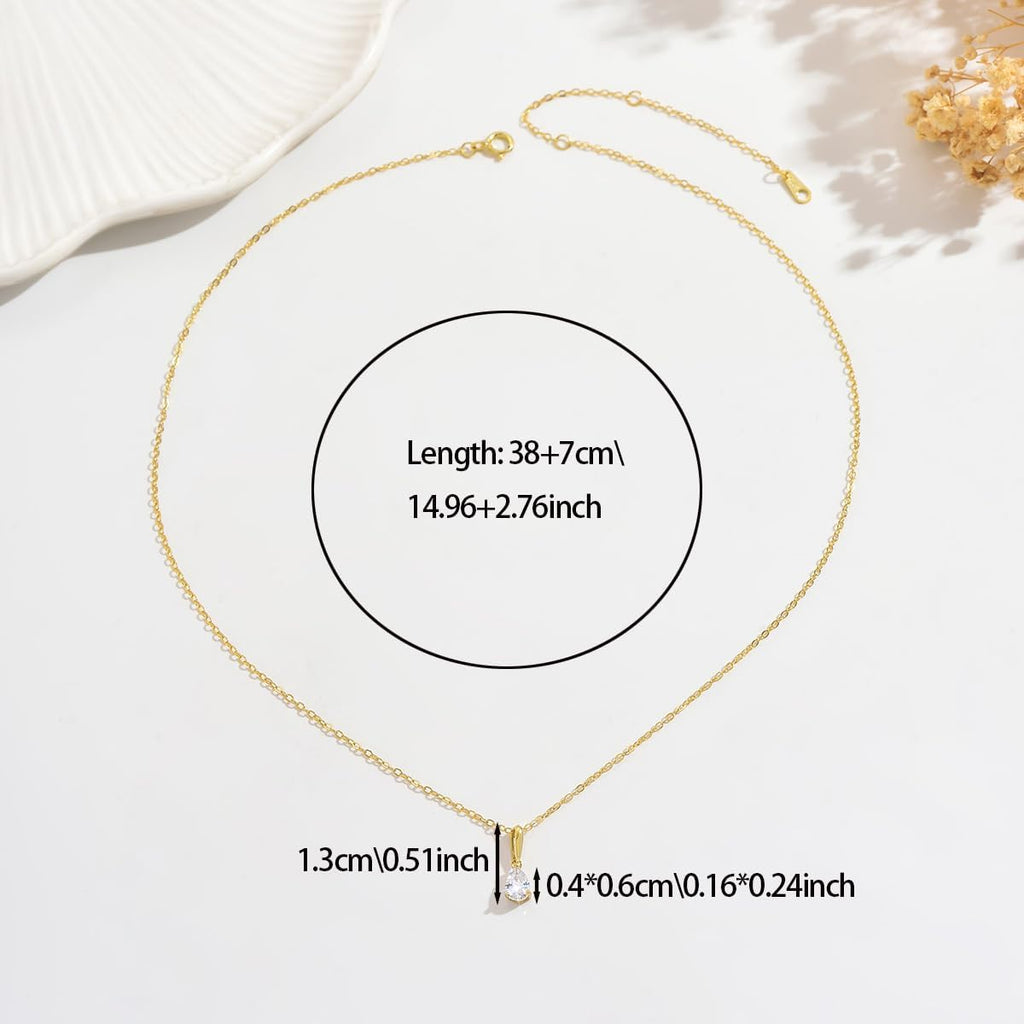14K Gold Plated Teardrop Dainty Gold Necklace for Women Solitaire Tear Pear CZ Cubic Zirconia 925 Sterling Silver