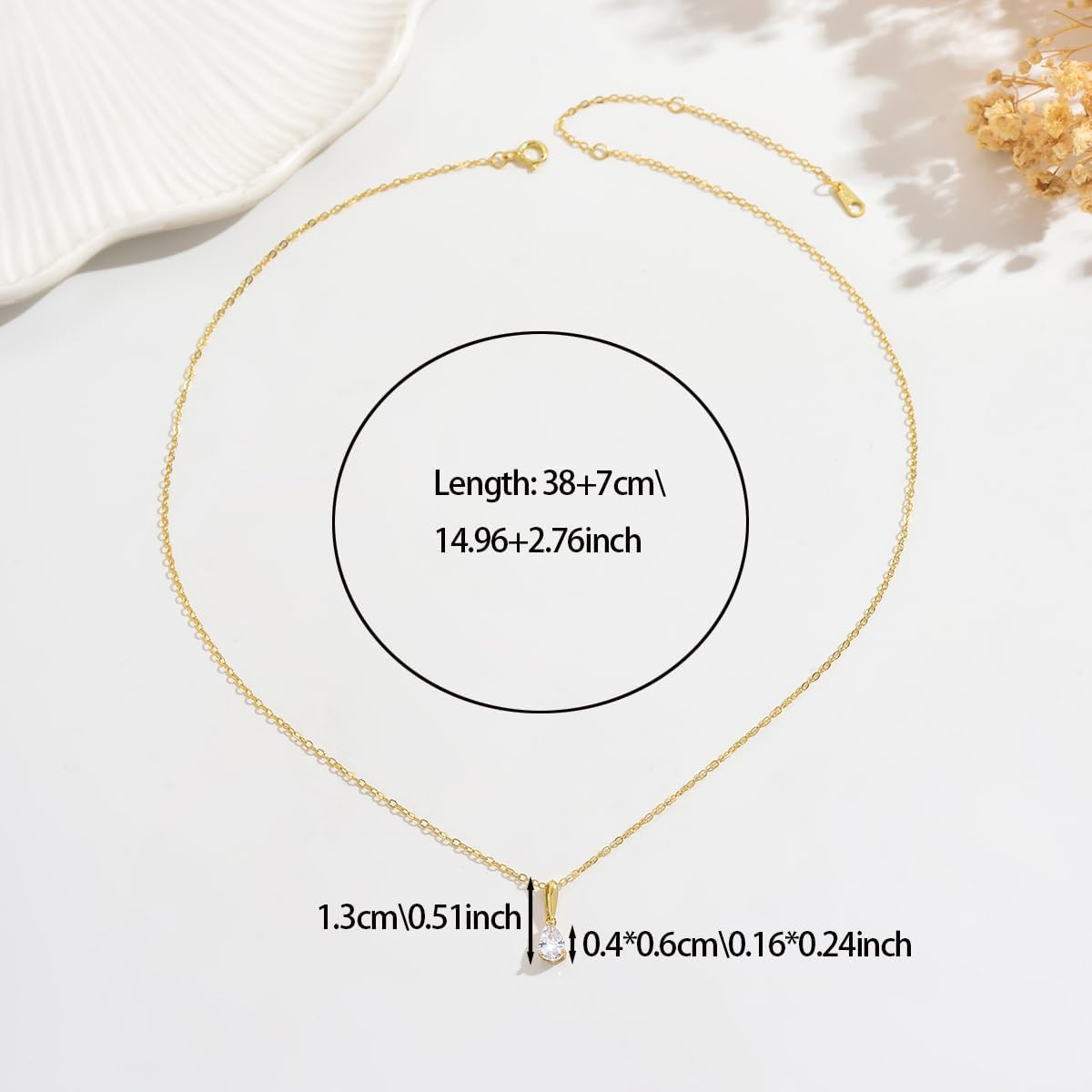 14K Gold Plated Teardrop Dainty Gold Necklace for Women Solitaire Tear Pear CZ Cubic Zirconia 925 Sterling Silver