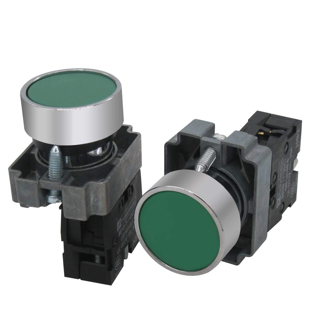 mxuteuk 2pcs 1 NO 22mm Green Momentary Push Button Switch 660V 10A SPST HB2-BA31-GG
