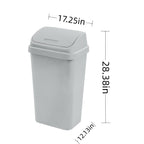 13 Gallon Swing Top Trash Can, Plastic Kitchen Garbage Bin, Gray