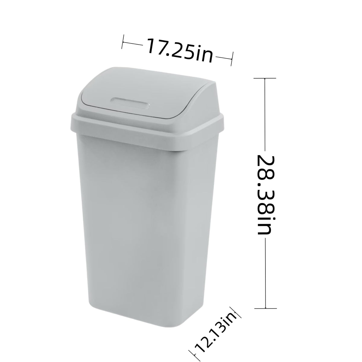 13 Gallon Swing Top Trash Can, Plastic Kitchen Garbage Bin, Gray