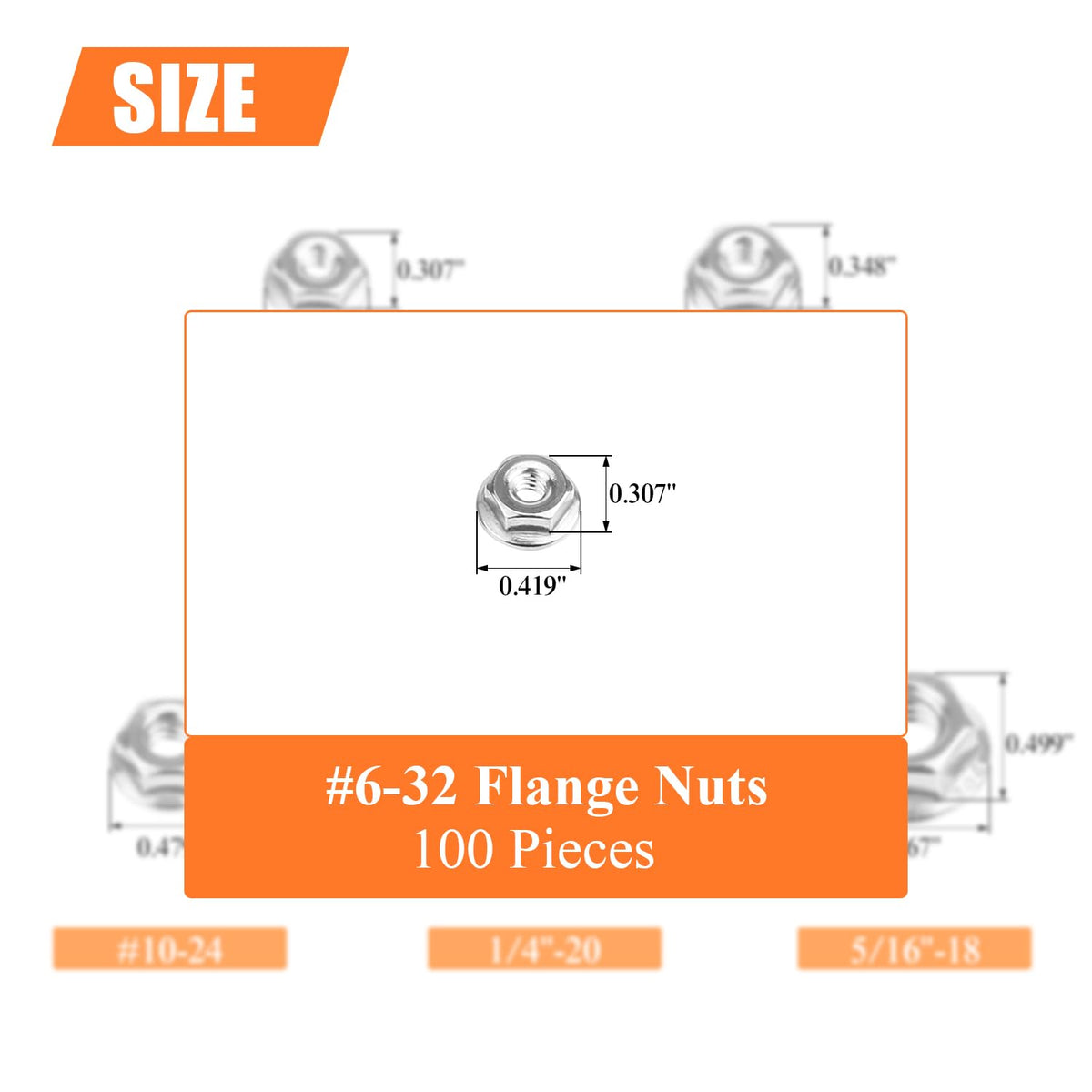 HELIFOUNER 100 Pieces #6-32 Flange Nuts, Serrated Flange Hex Lock Nuts Assortment Kit, 304 Stainless Steel (18-8), Bright Finish, Coarse Thread