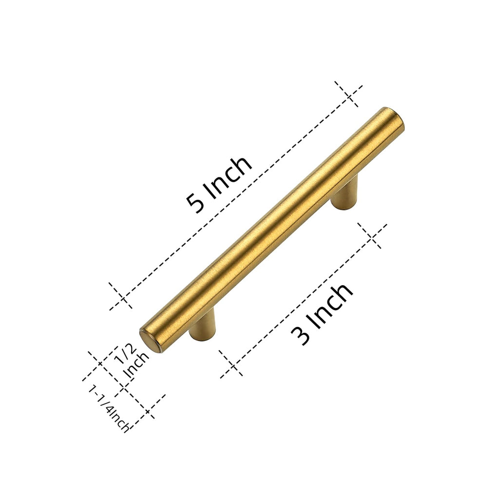 Cabinet Handles, Brushed Brass,5" Length,3" Hole Center,45 Pack