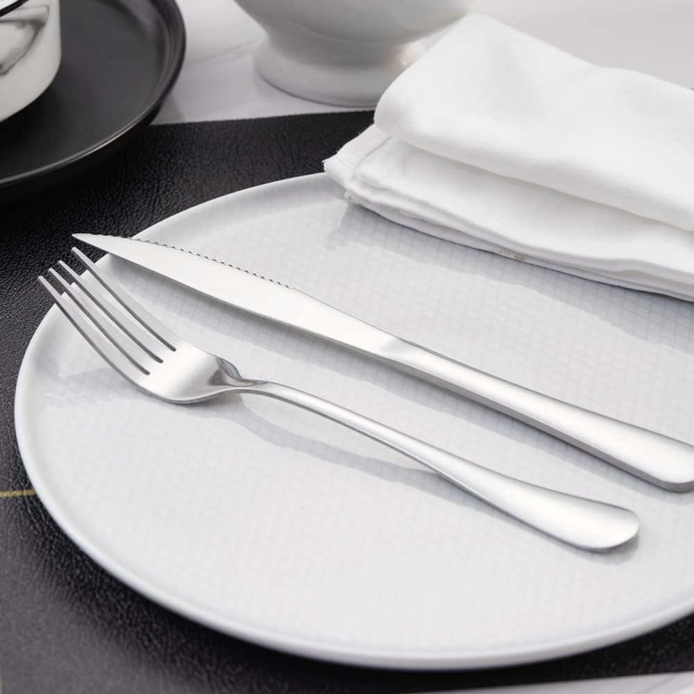 12-Piece Bright Silver Steak Knives Set, Stainless Steel