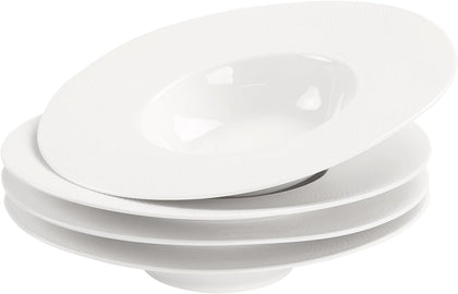 Soup Bowls, Pasta Bowls Plates, White Salad Bowls Set of 4, Embossed Porcelain Wide Rim Bowls, 10 Oz, Microwave &