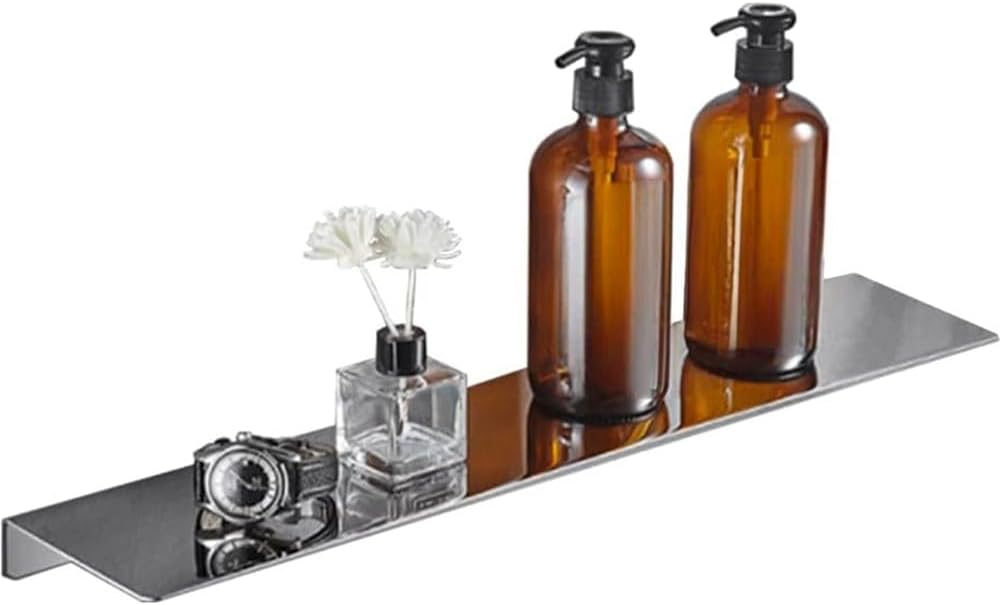 16Inch Stainless Steel Wall Mounted Floating Shelf Drilling or Shelf Adhesive Modern Room Decor Wall Shelf Floating
