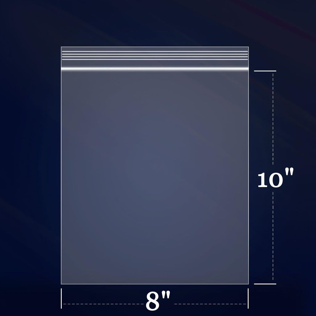 100 Count - 8" x 10" Clear Reclosable Zip Plastic Poly Bags