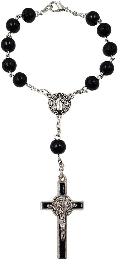 St Benedict Medal One Decade Catholic Rosary Black Prayer Beads