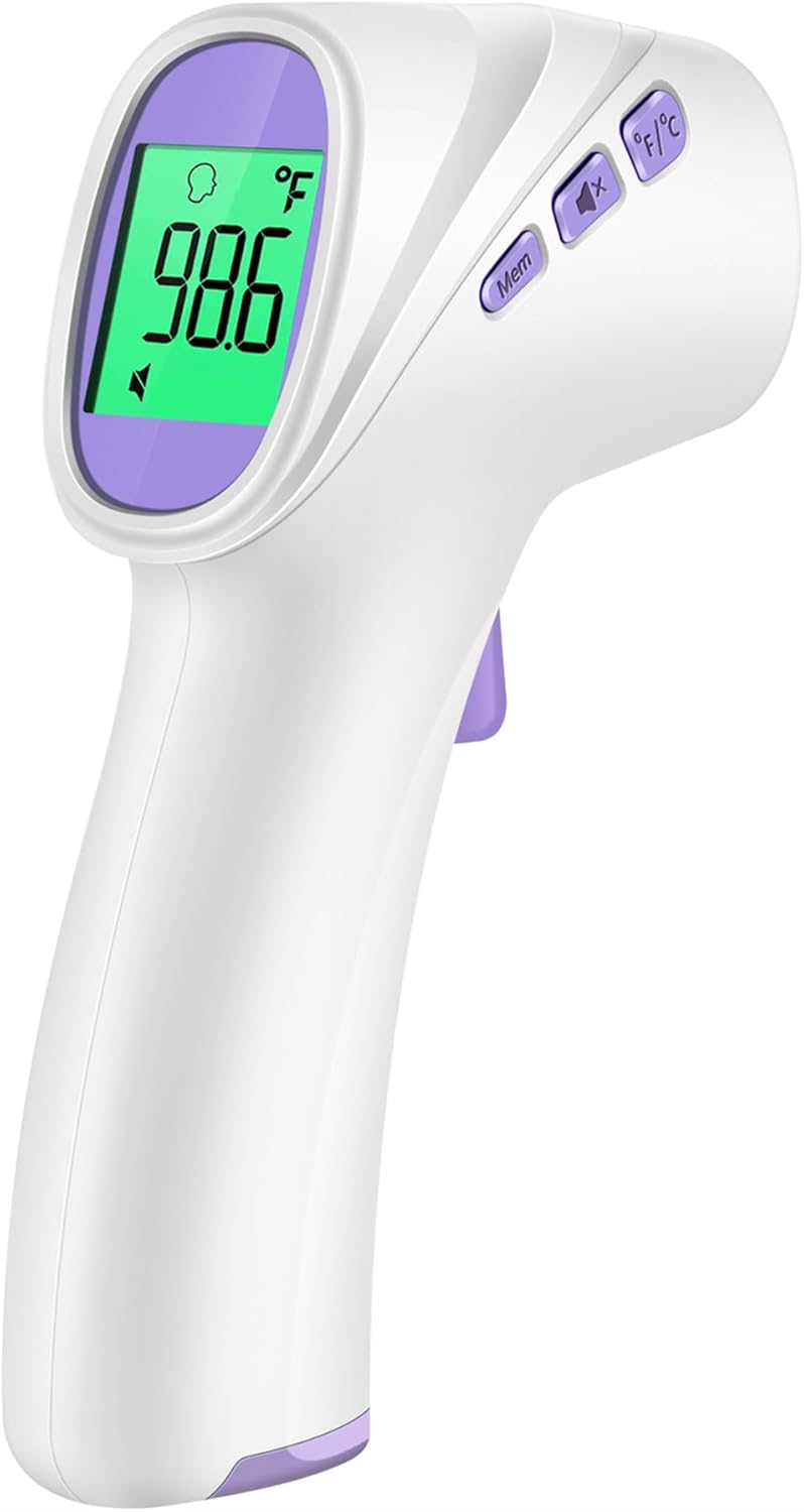 Forehead Thermometer for Adults, Kids & Babies, No-Touch Digital Thermometer with LCD Backlight Display, Fever Alarm