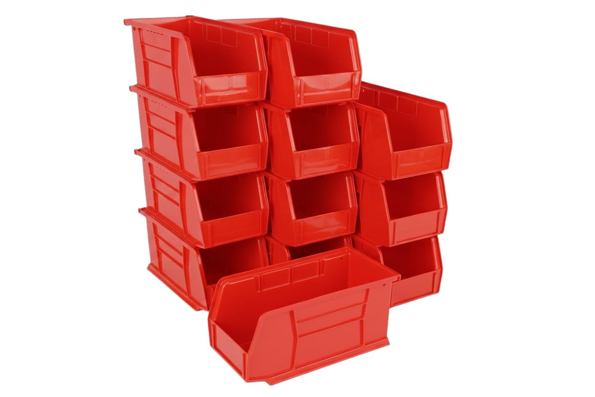 11" x 5.5" x 5" (12 Pack) Plastic Stackable Storage Bin, Red