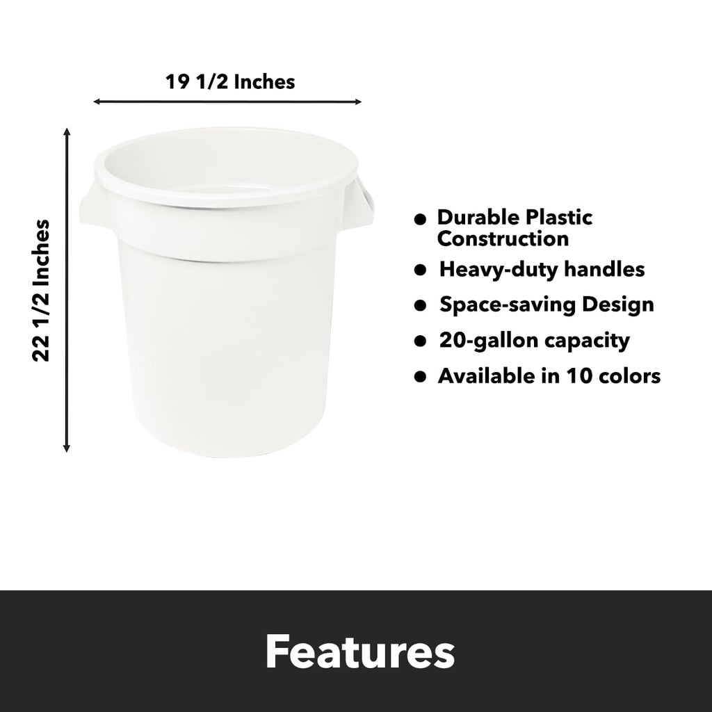 Feed and Seed Storage Container, 20 Gallon White Round Commercial Trash Can/Ingredient Bin, Food Storage Plastic Bin