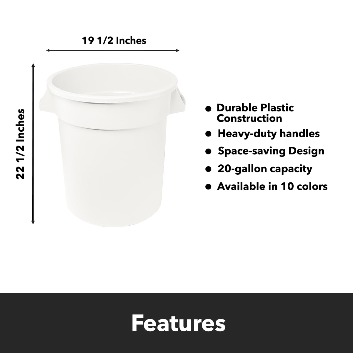 Feed and Seed Storage Container, 20 Gallon White Round Commercial Trash Can/Ingredient Bin, Food Storage Plastic Bin