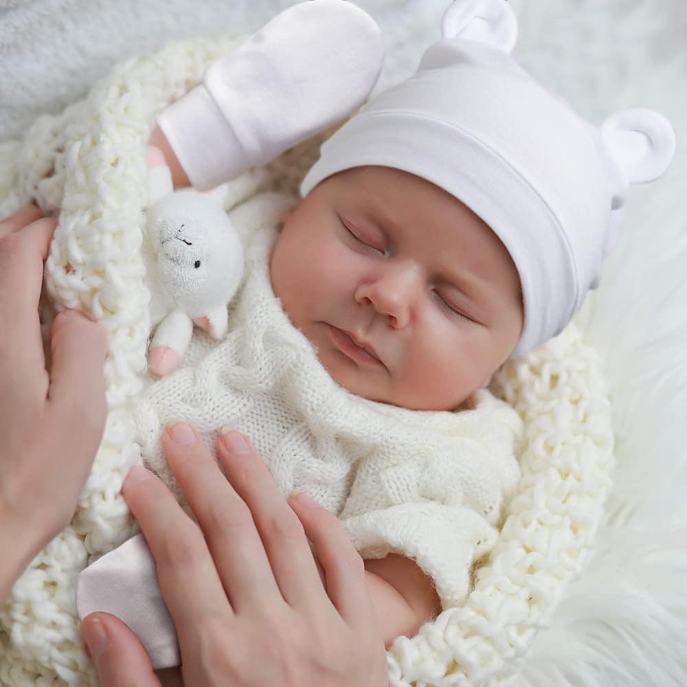 Newborn Baby Hat and Mittens Set Bear Ears Toddler Infant Beanie Caps Newborn Hospital Hat for Baby Boy Girl 0-3 Months