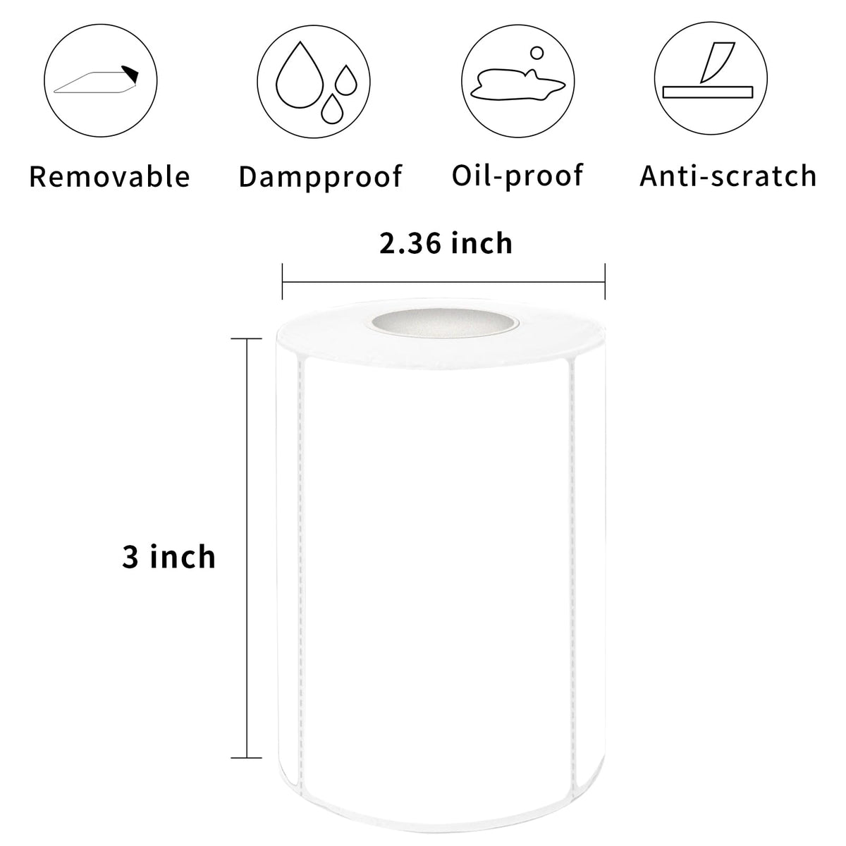 2×3 Inch White Removable Thermal Labels,Waterproof Thermal Label (300 Sheets per Roll,2 Rolls)