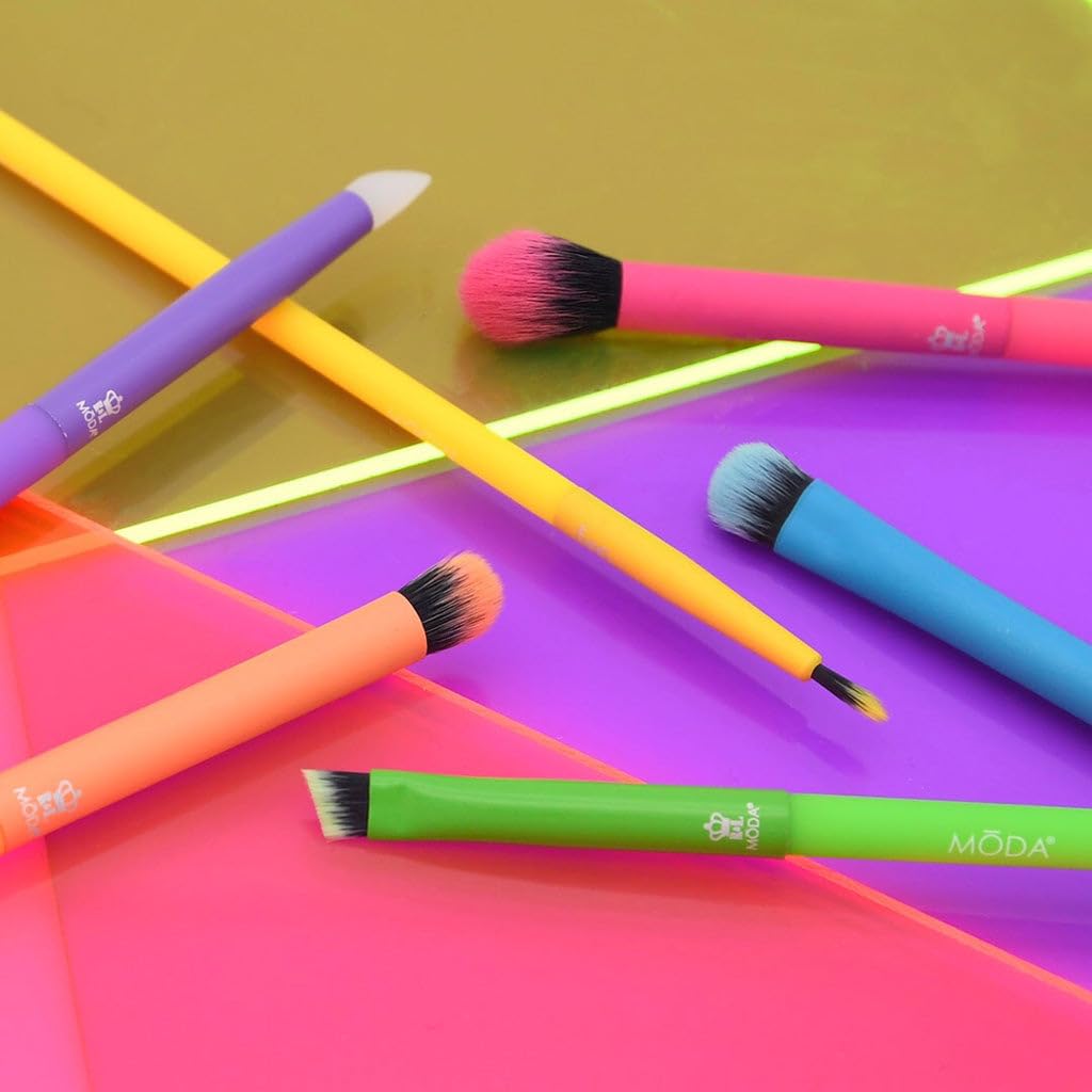 MODA Totally Electric 7pc Bright Eye Makeup Brush Kit, Vegan, Travel Case