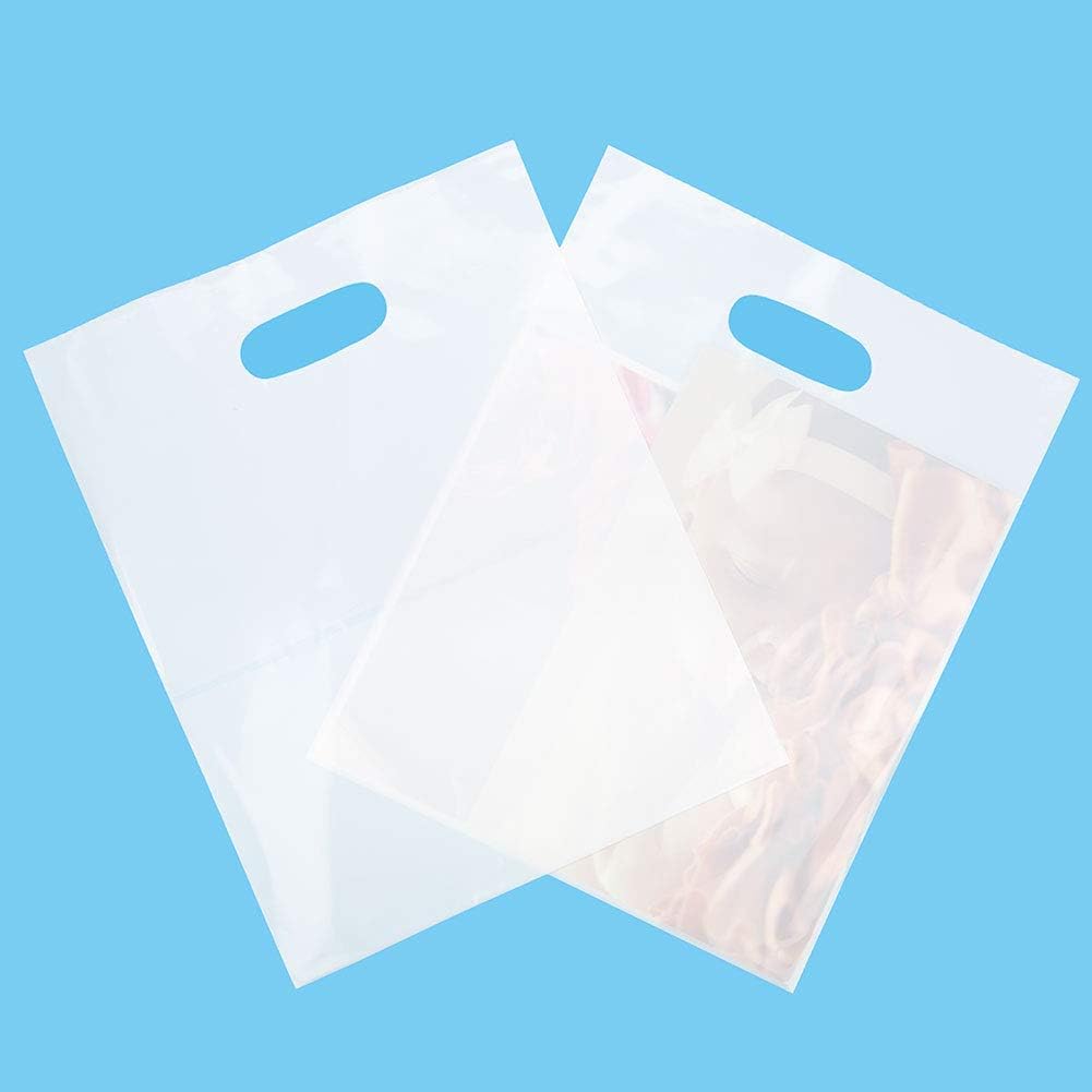 100 White Handle Bags 12x15, Extra Thick 2.25 Mil Retail Plastic Shopping Merchandise Gift Bags Tear Resistant Strong
