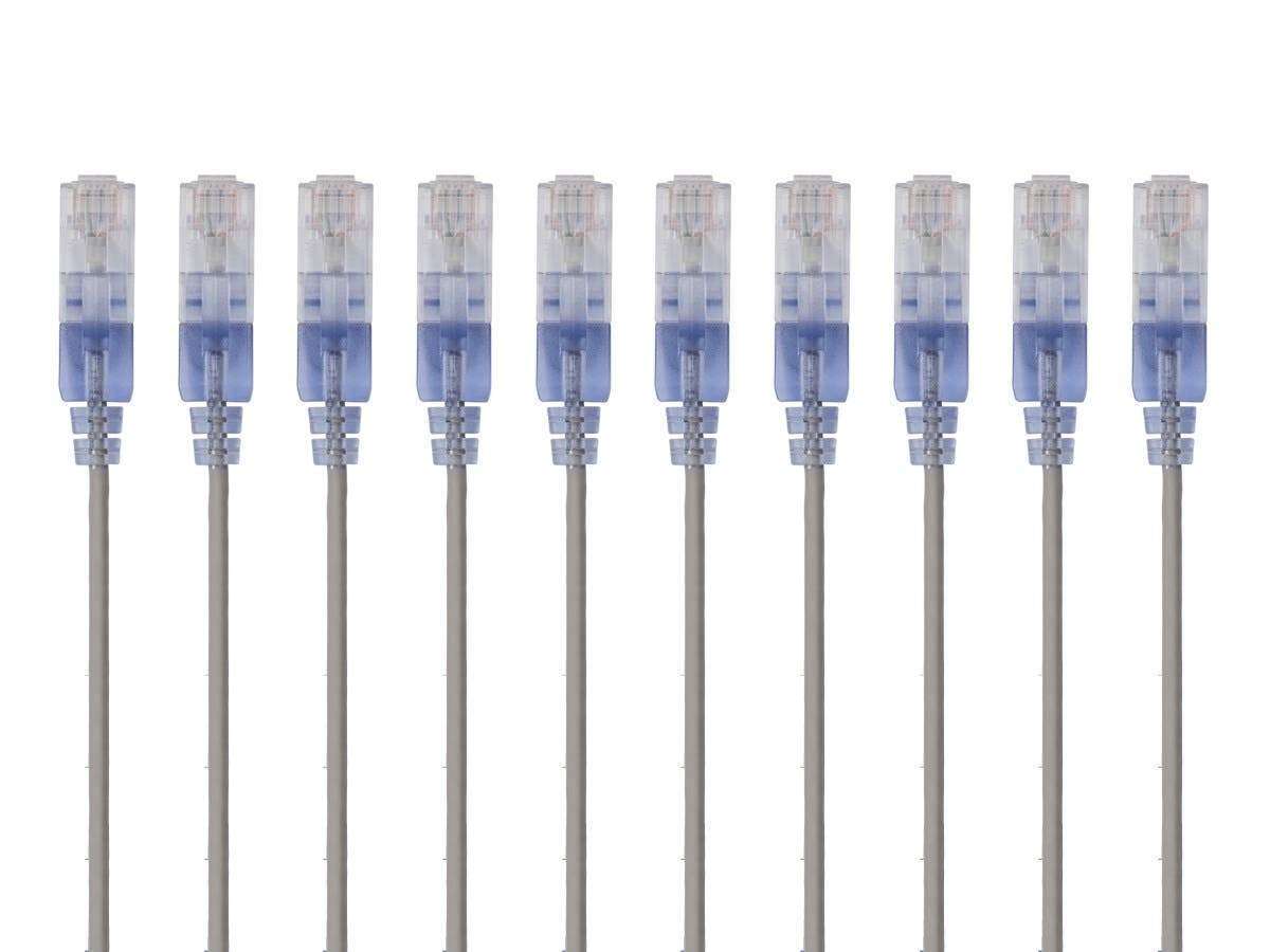 Cat6A Ethernet Patch Cable - Snagless RJ45, 550Mhz, 10G, UTP, Pure Bare Copper Wire, 30AWG, 10-Pack, 1 Feet, Blue