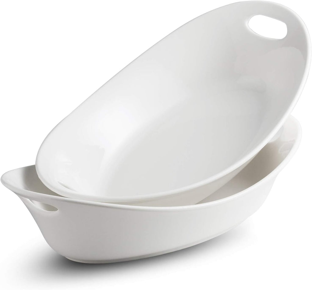 Large Serving Bowl with Handles, Oval Serving Platter Set of 2