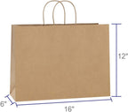 Kraft Brown Paper Bags with Handles 16x6x12 Inch Large 100Pcs Bulk