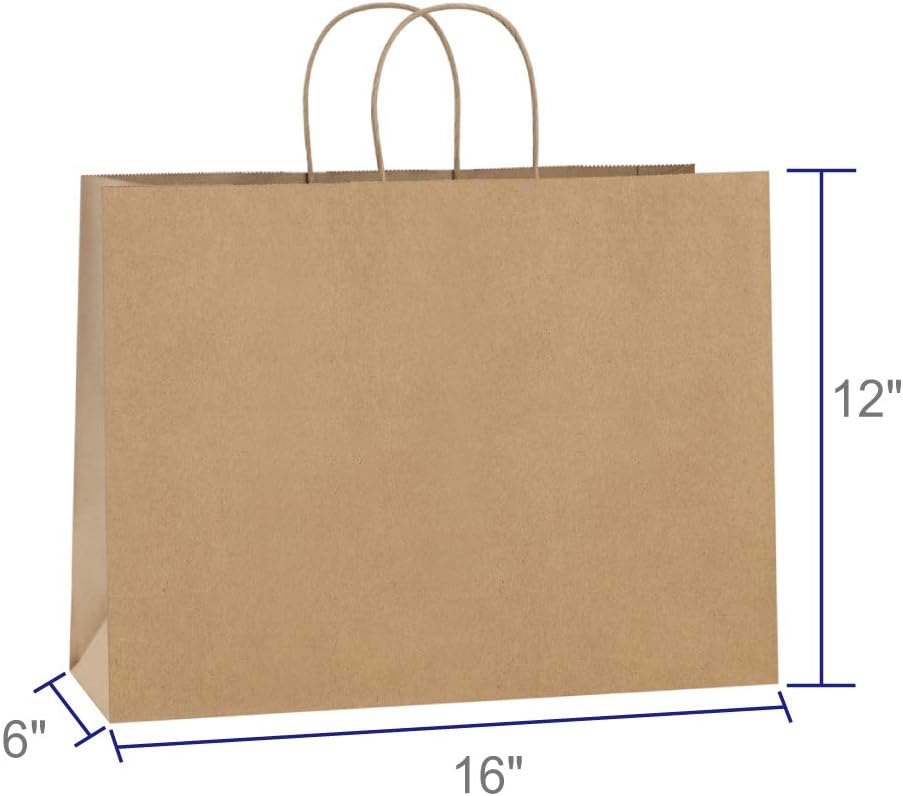 Kraft Brown Paper Bags with Handles 16x6x12 Inch Large 100Pcs Bulk