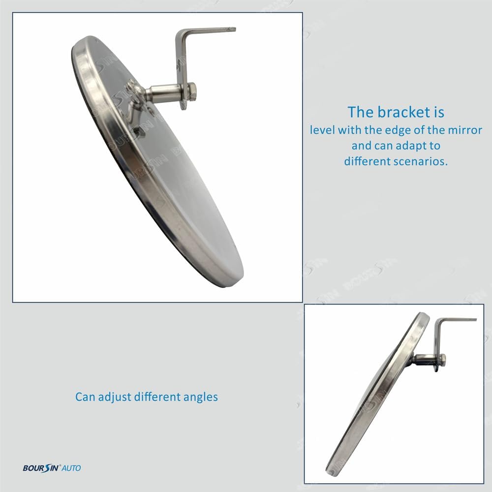 8 Inch Convex Mirror Round Blind Spot Stainless Steel For Truck bus Atv RV Utv "L" Adjustable Bracket 1 Pcs
