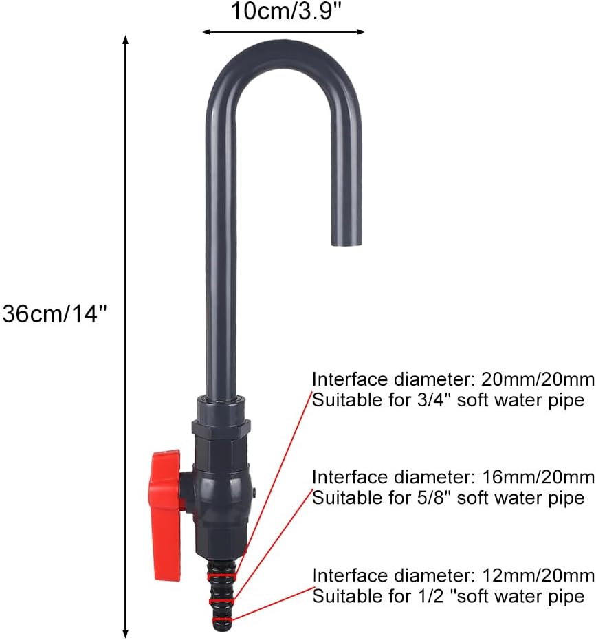 Aquarium Water Changer, PVC Aquarium Water Filler Hanging Fish Tank Hook Filler with Flow Switch for 1/2“, 5/8”, 3/4”