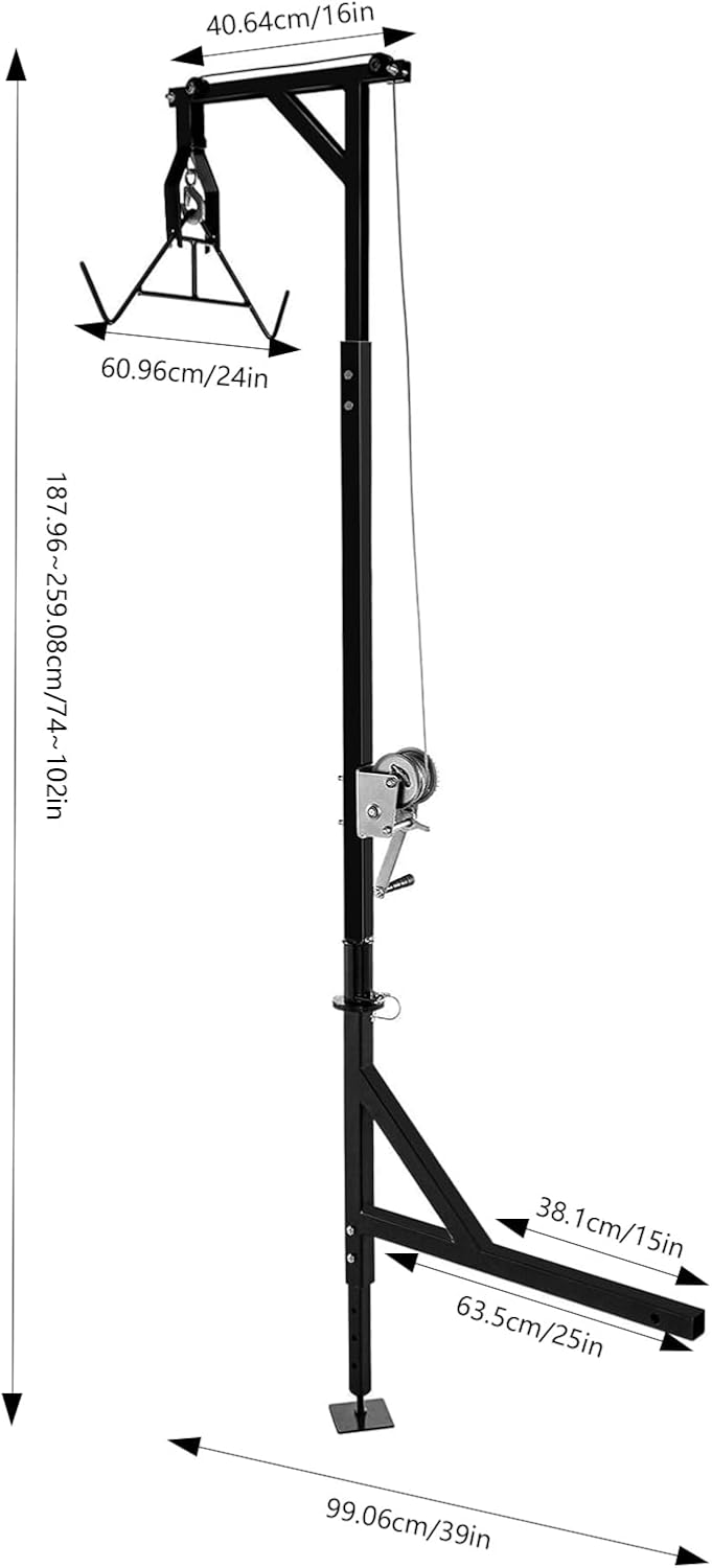 Deer Hoist with Winch and Gambrel, Game Hoist Complete Kit for Truck Hitch, 600lb Capacity Heavy Duty Game Hoist Kit
