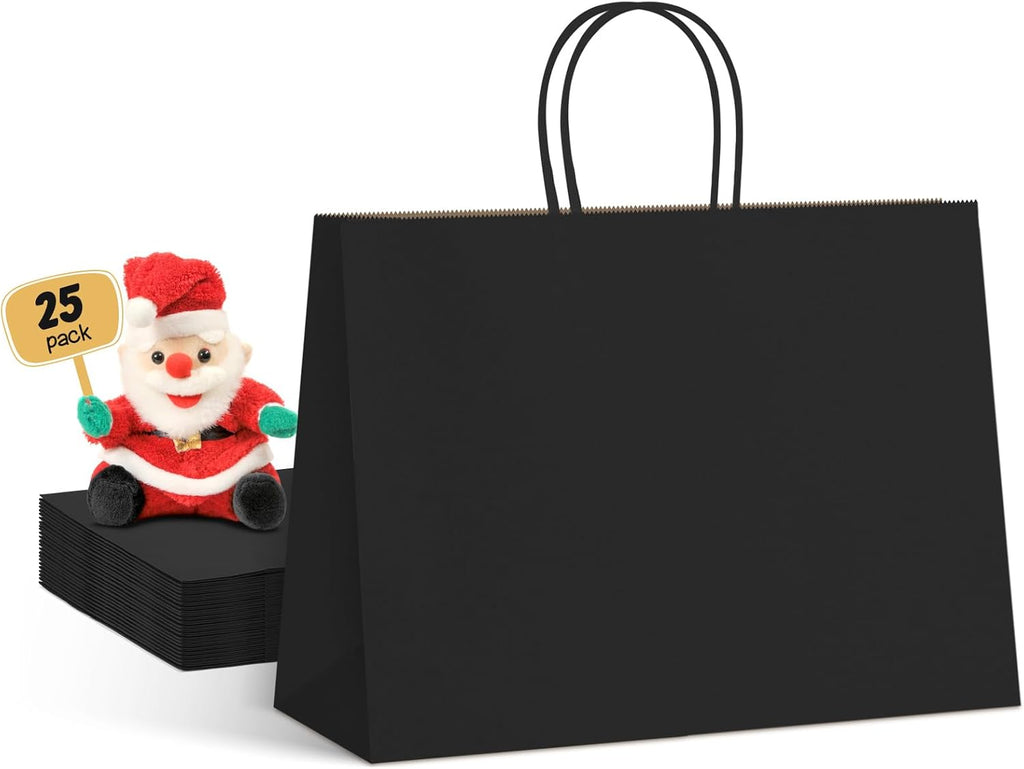 Large Black Paper Gift Bags 16X6X12 25pcs,Recycled Shopping Bags