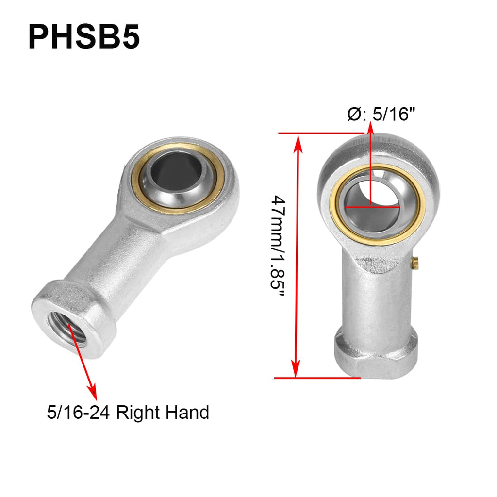 HiPicco PHSB5 Rod End Bearing, 2pcs 5/16-inch Bore Pre-Lubricated 5/16-24 Female Thread Right Hand Heim Joint